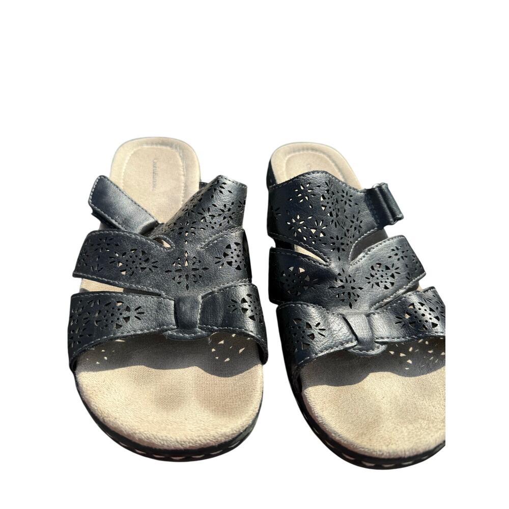 Croft Barrow Sandals Black leather sandals zorah slide slip on casual  size 8